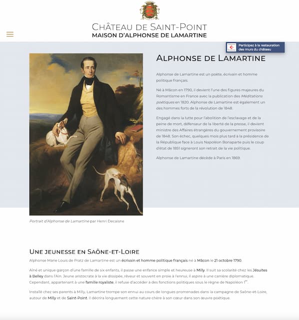 Le site Internet du Château de Saint-Point, maison d’Alphonse de Lamartine